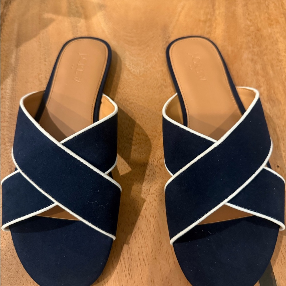 J. Crew Blue and White Cross Strap Sandals